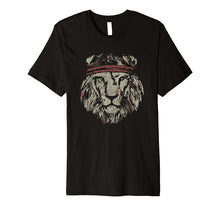 Load image into Gallery viewer, Tribal Lion Head T-Shirt Wearing Headband Lion Face Tee