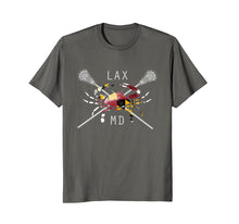 Load image into Gallery viewer, Boys Lacrosse Shirt Sticks Crossed Crab LAX Maryland Flag
