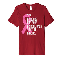 Load image into Gallery viewer, Breast Cancer Awareness Month Yes My Boobs Are Fake T-Shirt