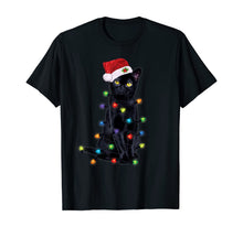 Load image into Gallery viewer, Black Santa Cat with christmas lights Tshirt Funny Cats Gift T-Shirt