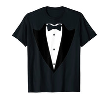 Load image into Gallery viewer, Funny Black Tuxedo Suit jacket T-Shirt with lapel Bow-tie