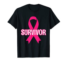 Load image into Gallery viewer, Breast Cancer Survivor T-shirt with Bold Pink Ribbon