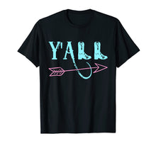 Load image into Gallery viewer, Y'ALL Southern Country T-shirt Teal & Pink Arrow & Boots