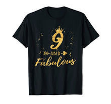 Load image into Gallery viewer, 9 and Fabulous 9th Birthday Party Gold Gift Shirt for Girls