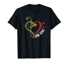 Load image into Gallery viewer, One Love - Treble Bass Clef Heart - Reggae Musician T-Shirt