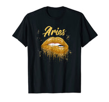 Load image into Gallery viewer, Aries Zodiac Birthday Golden Lips T-Shirt for Black Women