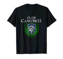 Load image into Gallery viewer, Campbell Surname Scottish Clan Tartan Crest Badge T-shirt