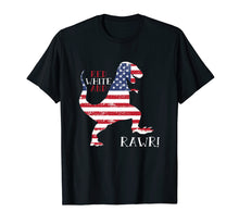 Load image into Gallery viewer, Dinasaur Rawr T Shirt, Red White American Flag Shirt
