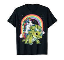 Load image into Gallery viewer, Unicorn Riding Dinosaur T shirt Triceratops Party Rainbow