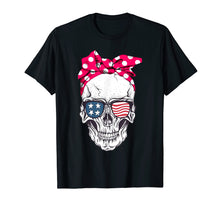 Load image into Gallery viewer, Pink Bandana Skull American Flag Glasses T Shirt