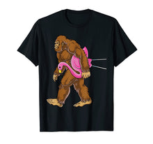 Load image into Gallery viewer, Bigfoot Carrying Lawn Flamingo T Shirt Funny Sasquatch Tees