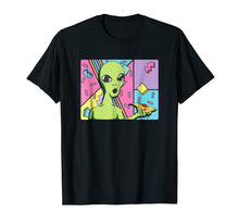Load image into Gallery viewer, Funny Alien Shirt - Trippy Alien Eating Pizza T-shirt 80s