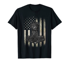 Load image into Gallery viewer, Mjolnir Hammer - American Viking Flag T-Shirt