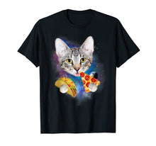 Load image into Gallery viewer, Funny Galaxy Cat Shirt | Space Cat Eat Pizza and Taco Shirt