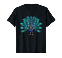 Load image into Gallery viewer, Blue Peacock Print T-Shirt Teal Feathers Clothes