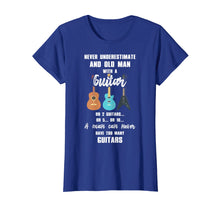 Load image into Gallery viewer, Never underestimate an old man with many guitars t-shirt