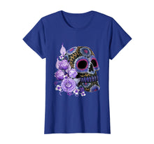 Load image into Gallery viewer, Purple Floral Black Sugar Skull Day Of The Dead T Shirt