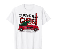 Load image into Gallery viewer, Merry Christmas Buffalo Plaid Red Truck Christian Cross Xmas T-Shirt