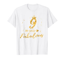 Load image into Gallery viewer, 9 and Fabulous 9th Birthday Party Gold Gift Shirt for Girls