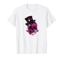 Load image into Gallery viewer, Funny Distressed purple skull top hat & moustache tee shirt
