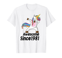 Load image into Gallery viewer, 38th Birthday Gift Awesome Since 1981 Unicorn Dabbing Shirt