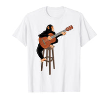 Load image into Gallery viewer, Chimpanzee playing acoustic guitar. Funny monkey t-shirt.