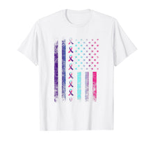 Load image into Gallery viewer, blue pink teal ribbon flag-thyroid cancer awareness t shirt