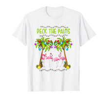 Load image into Gallery viewer, Deck the Palms Merry Flamingo Christmas T-shirt | funny tees