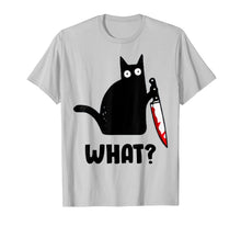 Load image into Gallery viewer, Cat What? Funny Black Cat Shirt, Murderous Cat With Knife T-Shirt