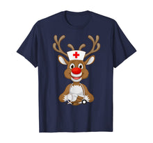 Load image into Gallery viewer, Christmas Scrub Top Reindeer Scrubs Rubber Gloves Nurses T-Shirt