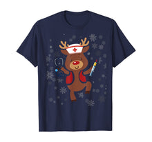 Load image into Gallery viewer, Medical Scrub Top Reindeer Nurse With Stethoscope Christmas T-Shirt