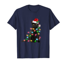 Load image into Gallery viewer, Black Cat christmas light tshirt funny cat lover christmas