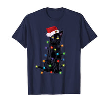 Load image into Gallery viewer, Black Santa Cat with christmas lights Tshirt Funny Cats Gift T-Shirt