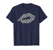 Load image into Gallery viewer, Checkered lips kiss plaid black white racing party shirt