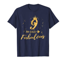 Load image into Gallery viewer, 9 and Fabulous 9th Birthday Party Gold Gift Shirt for Girls