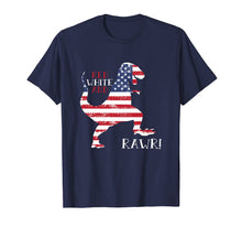 Load image into Gallery viewer, Dinasaur Rawr T Shirt, Red White American Flag Shirt