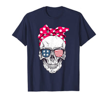 Load image into Gallery viewer, Pink Bandana Skull American Flag Glasses T Shirt
