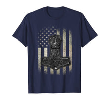 Load image into Gallery viewer, Mjolnir Hammer - American Viking Flag T-Shirt