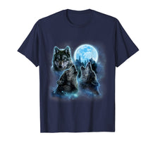 Load image into Gallery viewer, T-Shirt Three Wolves Howling Under Icy Full Moon, Gray Wolf