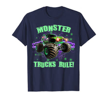 Load image into Gallery viewer, Monster Trucks Rule Bright Green Kids Christmas Gift Shirt