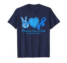 Load image into Gallery viewer, Peace Love Cure Dark Blue Ribbon Colon Cancer Awareness Gift T-Shirt-851674
