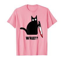 Load image into Gallery viewer, Cat What? Funny Black Cat Shirt, Murderous Cat With Knife T-Shirt