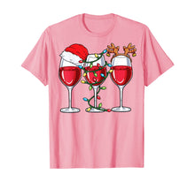 Load image into Gallery viewer, Wine Christmas Lights Xmas Women Santa Hat Reindeer Antlers T-Shirt