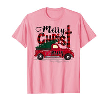 Load image into Gallery viewer, Merry Christmas Buffalo Plaid Red Truck Christian Cross Xmas T-Shirt
