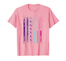 Load image into Gallery viewer, blue pink teal ribbon flag-thyroid cancer awareness t shirt