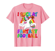 Load image into Gallery viewer, I Suck At Fantasy Football Shirt Dabbing Unicorn Rainbow Tee