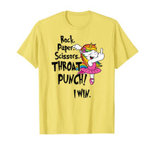 Load image into Gallery viewer, Rock paper scissors throat punch I win unicorn T-Shirt