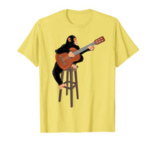 Load image into Gallery viewer, Chimpanzee playing acoustic guitar. Funny monkey t-shirt.