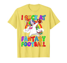 Load image into Gallery viewer, I Suck At Fantasy Football Shirt Dabbing Unicorn Rainbow Tee