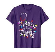 Load image into Gallery viewer, Nurse Stethoscope Merry and Bright Christmas Lights Gift T-Shirt